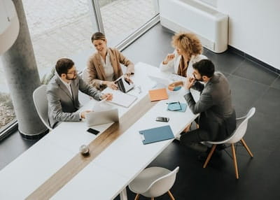 Team working together at table